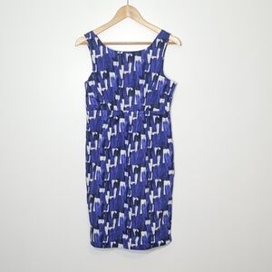Women's Blue Geometric Pattern Cotton Pockets Lightweight Sleeveless Zipper S